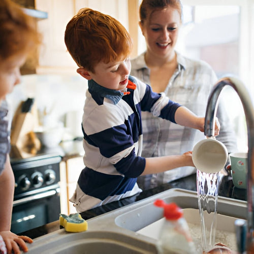 Family Washing Dishes